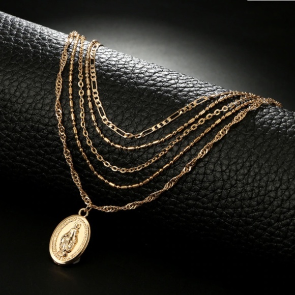 Layered Religious Pendant Delicate Gold Necklace - Picture 4 of 7